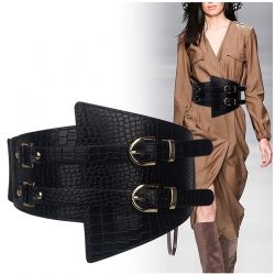 Широк асиметричен еластичен дамски колан с катарами