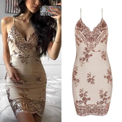 Бандажна къса рокля Herve Leger в екрю с бродерии с пайети