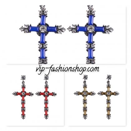 Висящи обеци с камъни във формата на кръст