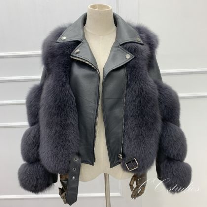 Дамско късо кожено яке естествен косъм лисица и естествена кожа в 9 цвята
