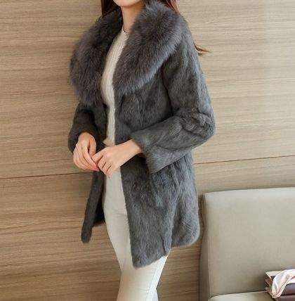 Дамско палто естествен косъм заек с яка лисица