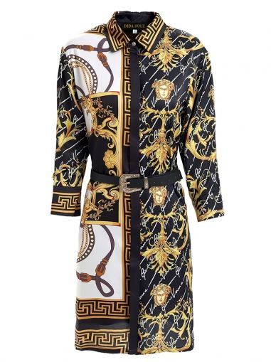 Модна рокля от копринен сатен бароков стил с принт
