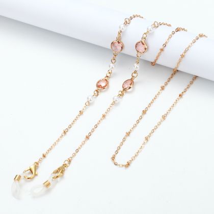 Бижу верижка за очила с розов кристал