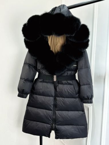 Луксозно яке от естествена лисица с качулка, голямо, 90% гъши пух, дебело и топло