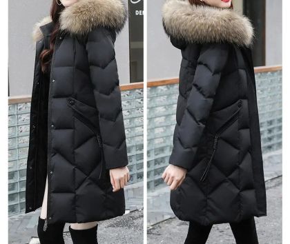  Зимно яке с яка и пух естествен косъм лисица