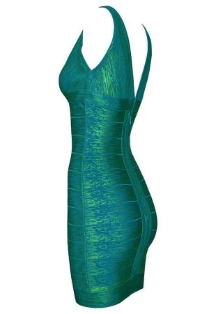 Рокля Herve Leger с дълбока V-образно деколте МЕТАЛИК в пет цвята