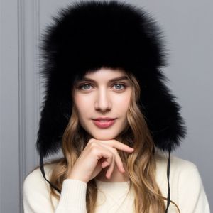 Зимна дамска шапка с естествен дълъг косъм лисица шушляк