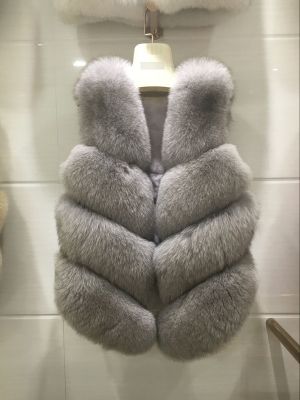 Елек 100% естествен косъм сребърна лисица СВЕТЛО СИВ 