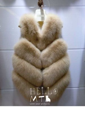 Елек 100% естествен косъм сребърна лисица ПЯСЪЧНО БЕЖОВ