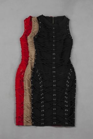 Дамска рокля Herve Leger с капси и връзки