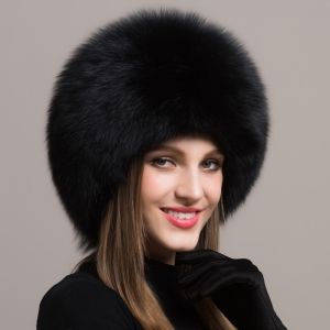 Зимна дамска шапка с естествен дълъг косъм лисица в 9 цвята