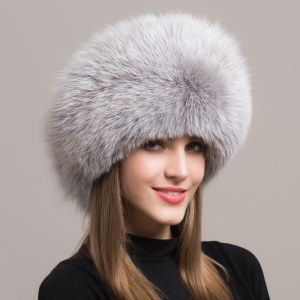 Зимна дамска шапка с естествен дълъг косъм лисица