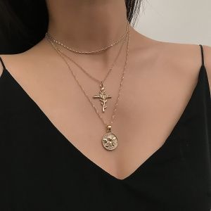 Тройно колие с КРЪСТ РОЗА и пендар с АНГЕЛ