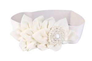 Елегантен широк ластичен колан с голямо цвете с мъниста