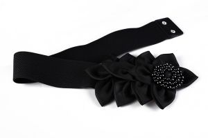 Елегантен широк ластичен колан с голямо цвете с мъниста