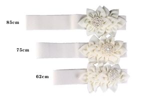 Елегантен широк ластичен колан с голямо цвете с мъниста