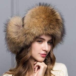 Зимна шапка с естествен дълъг косъм миеща мечка шушляк, НАЛИЧНА