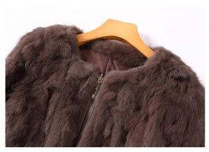 Късо елегантно модно дамско палто естествена кожа и естествен косъм заек 