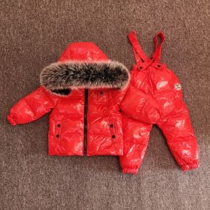 Детски зимен комплект яке с гащеризон с гъши пух и яка естествен косъм