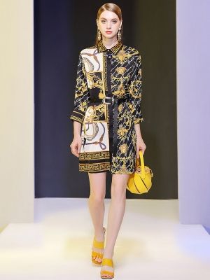 Модна рокля от копринен сатен бароков стил с принт