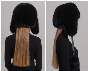 Зимна дамска шапка цялата от естествен дълъг косъм лисица