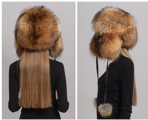 Зимна дамска шапка цялата от естествен косъм лисица