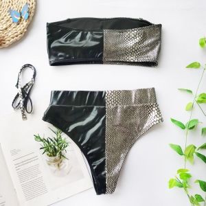 Луксозен секси бански с висока талия с колан с катарама