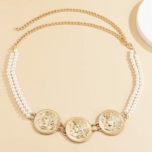 Бижу колан за талия с перли и метални плочки