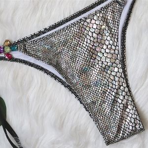 Секси луксозен бански със змийски десен с токи с камъни 