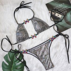 Секси луксозен бански със змийски десен с токи с камъни 