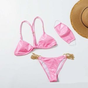Секси изчистен бански с метални вериги