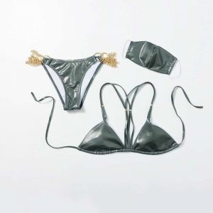 Секси изчистен бански с метални вериги