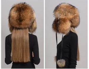 Зимна дамска шапка цялата от естествен косъм лисица