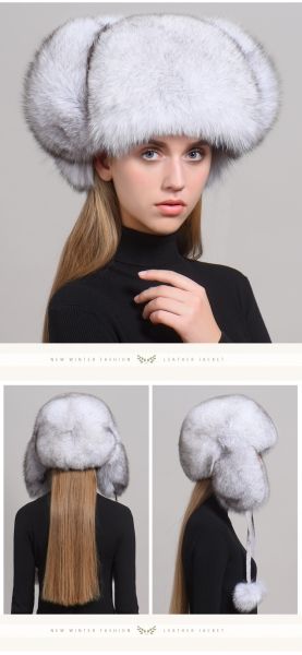 Зимна дамска шапка цялата от естествен косъм лисица