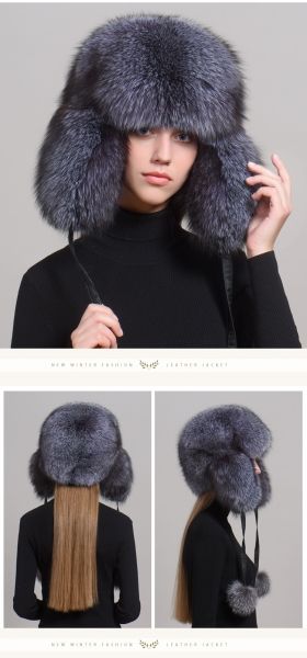 Зимна дамска шапка цялата от естествен косъм лисица