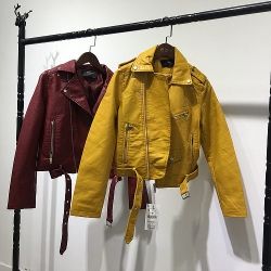 Късо дамско кожено яке естествена агнешка кожа- черно, розово, синьо, бордо и жълто