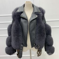 Дамско късо кожено яке естествен косъм лисица и естествена кожа в 9 цвята