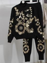 Модни дамски комплекти от фино плетиво с дълъг ръкав с пайети