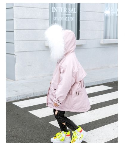 Детска парка с естествен косъм заек и голяма яка лисица