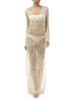 Секси дълга плажна рокля от фино плетиво