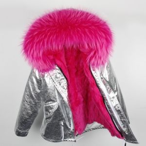 Parka дамско яке парка с качулка с огромен пух естествен косъм и подплата естесвена кожа заек