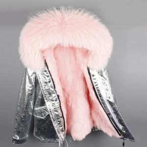 Parka дамско яке парка с качулка с огромен пух естествен косъм и подплата естесвена кожа заек