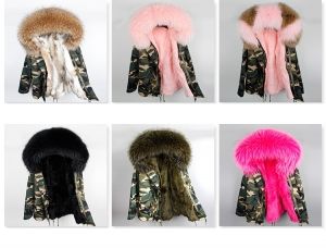 Parka дамско яке парка с качулка с огромен пух естествен косъм и подплата естесвена кожа заек