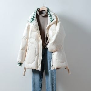 Дамско широко яке с гъши пух и яка с надписи