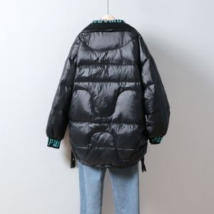 Дамско широко яке с гъши пух и яка с надписи