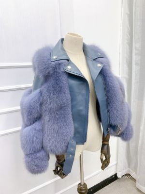 Дамско късо кожено яке естествен косъм лисица и естествена кожа в 9 цвята