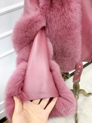 Дамско късо кожено яке естествен косъм лисица и естествена кожа в 9 цвята