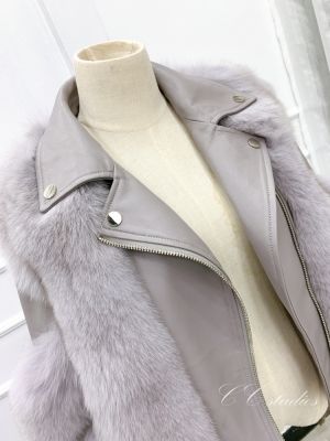 Дамско късо кожено яке естествен косъм лисица и естествена кожа в 9 цвята