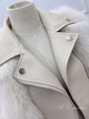 Дамско късо кожено яке естествен косъм лисица и естествена кожа в 9 цвята