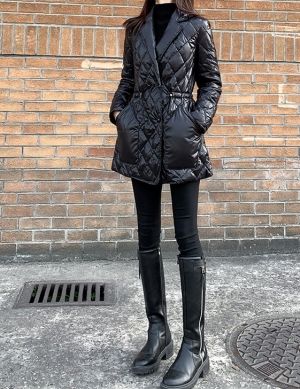 Лъскаво черно олекотено дамско яке с гъши пух